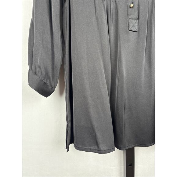 Elizabeth McKay Pleated Blouse 8 Black Women's Silk Blend Gold Button 3/4 Sleeve - Picture 4 of 13